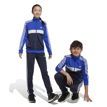 Tuta blu e bianca da bambino con pantaloni blu scuro adidas Essentials 3-Stripes Tiberio, Abbigliamento Sport, SKU a761000051, Immagine 0
